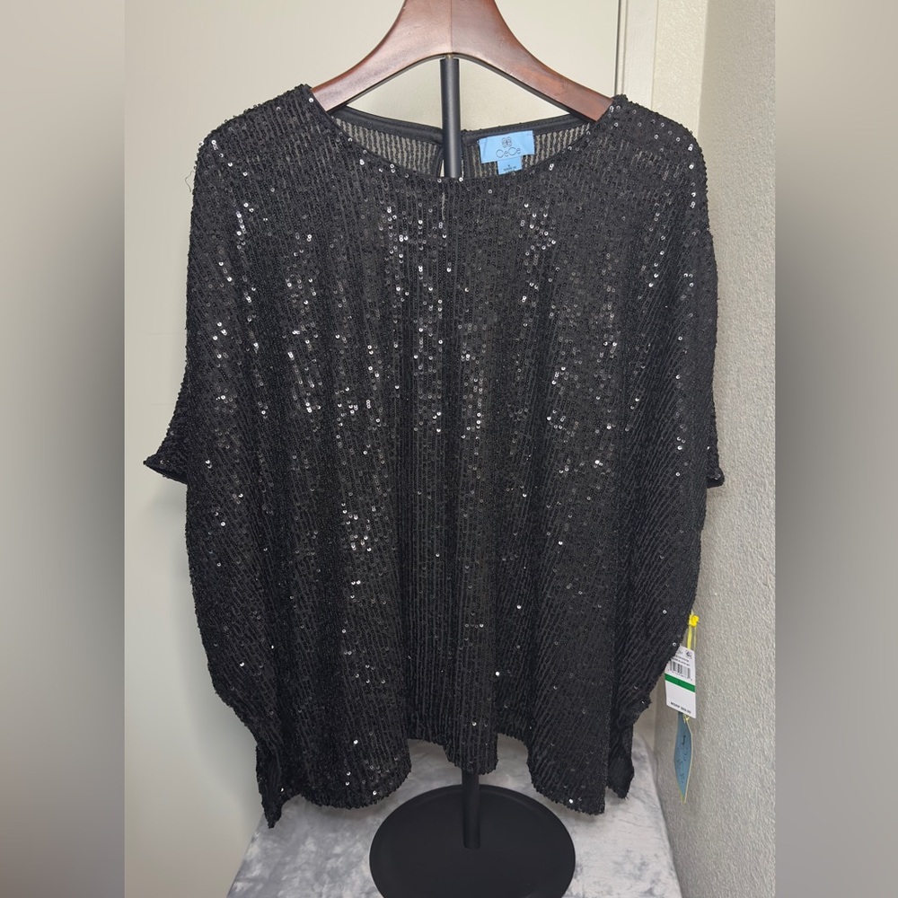 CeCe Black Sequin Tunic Top